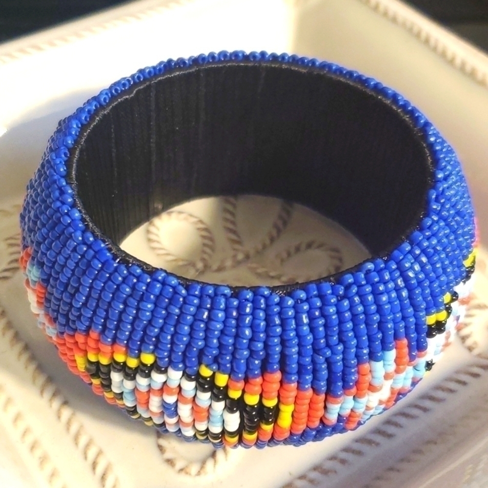 Vintage African Seed Bead Zulu-Style Cuff Bracelet Statement Piece